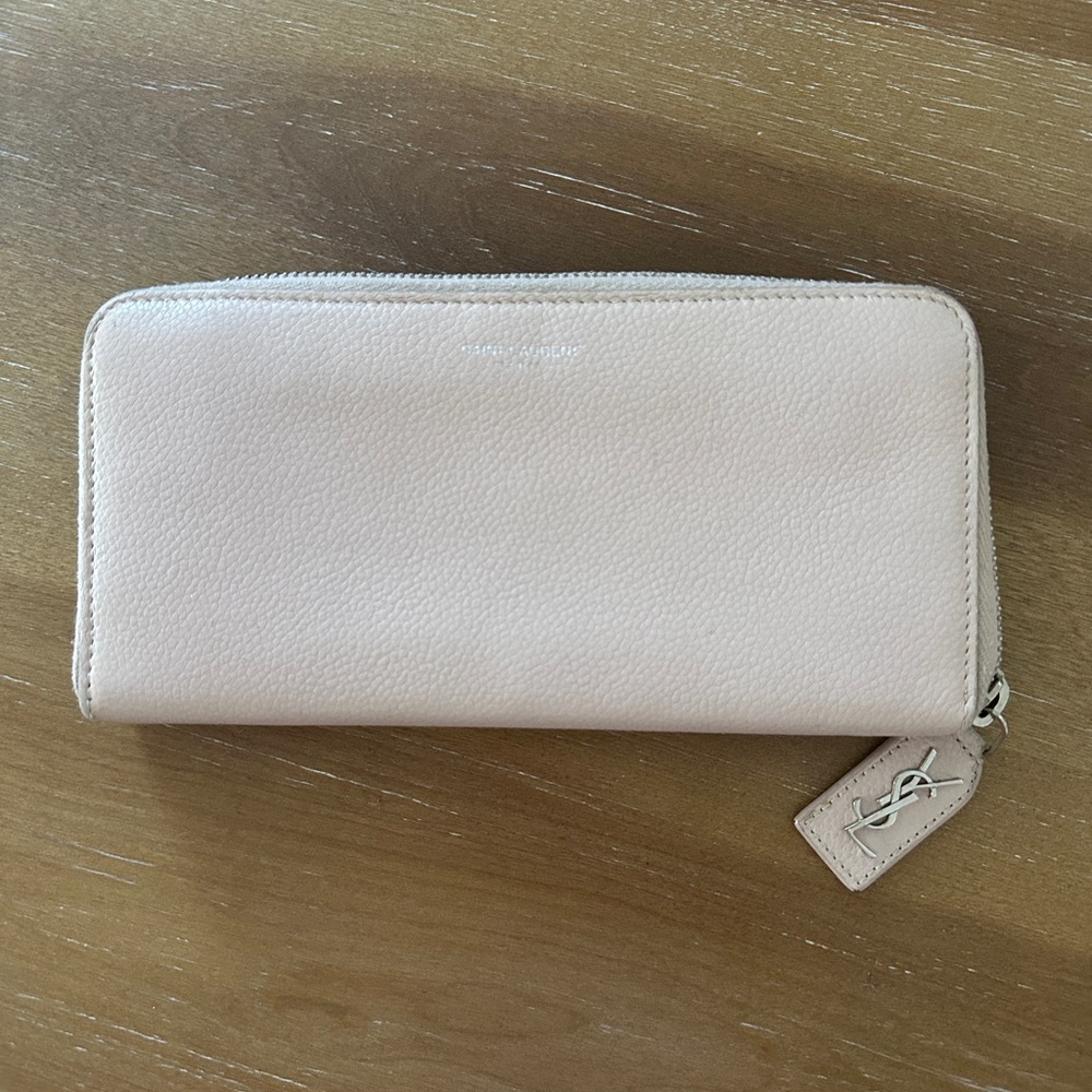 Saint Laurent YSL Leather Pink Zip Around Wallet